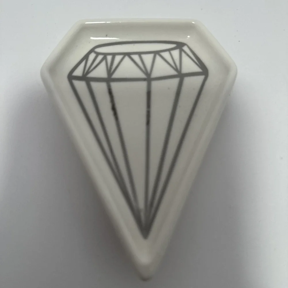 White & Silver Diamond Shaped Trinket Jewelry Dish